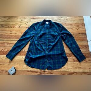 J. Crew Women's Blackwatch Tuxedo Front Plaid Blouse - Small